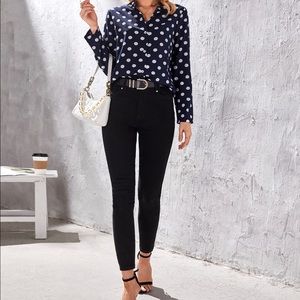 Ann Taylor Navy Polka Dot Blouse